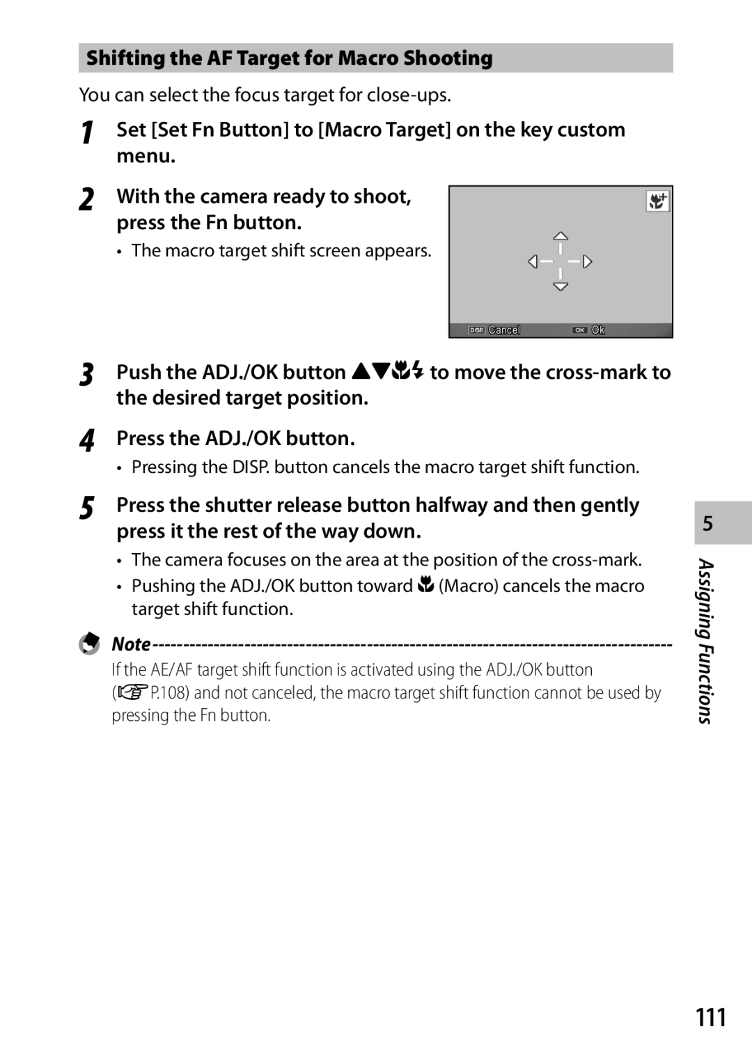 Ricoh CX6 manual 111, Camera focuses on the area at the position of the cross-mark 