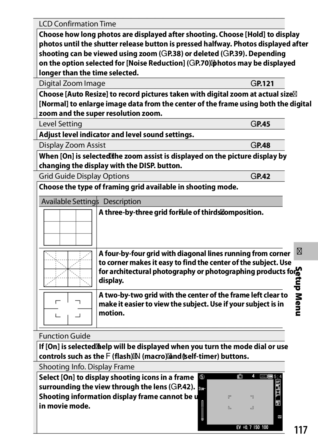 Ricoh CX6 manual 117, LCD Confirmation Time, Longer than the time selected GP.121 Digital Zoom Image 