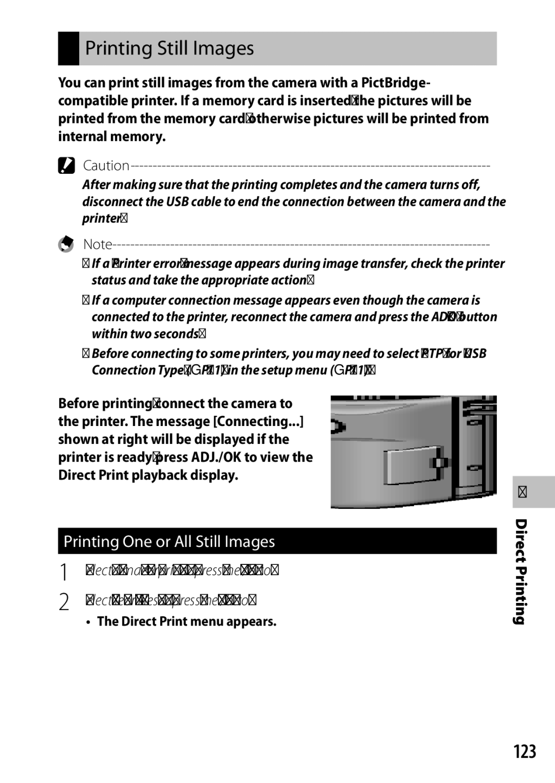 Ricoh CX6 manual Printing Still Images, 123, Printing One or All Still Images 