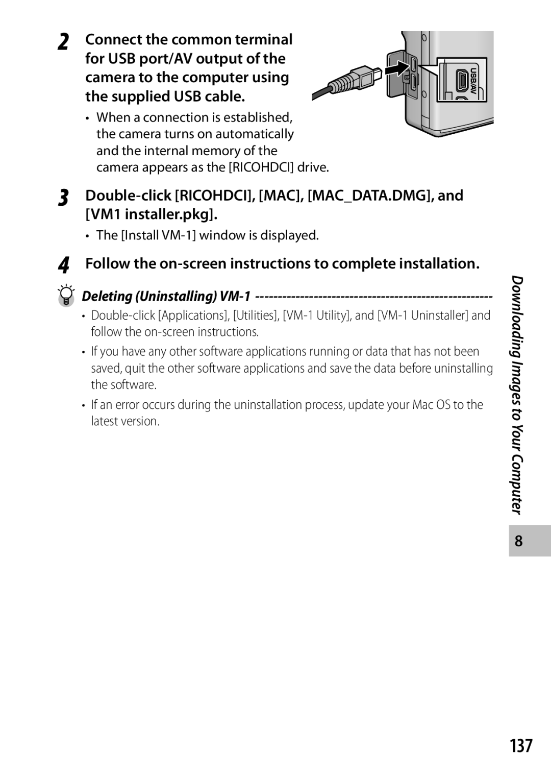 Ricoh CX6 manual 137, VM1 installer.pkg, Deleting Uninstalling VM‑1 