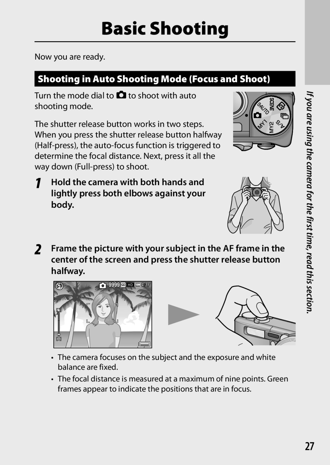 Ricoh CX6 manual Shooting in Auto Shooting Mode Focus and Shoot, Hold the camera with both hands, Body, Halfway 