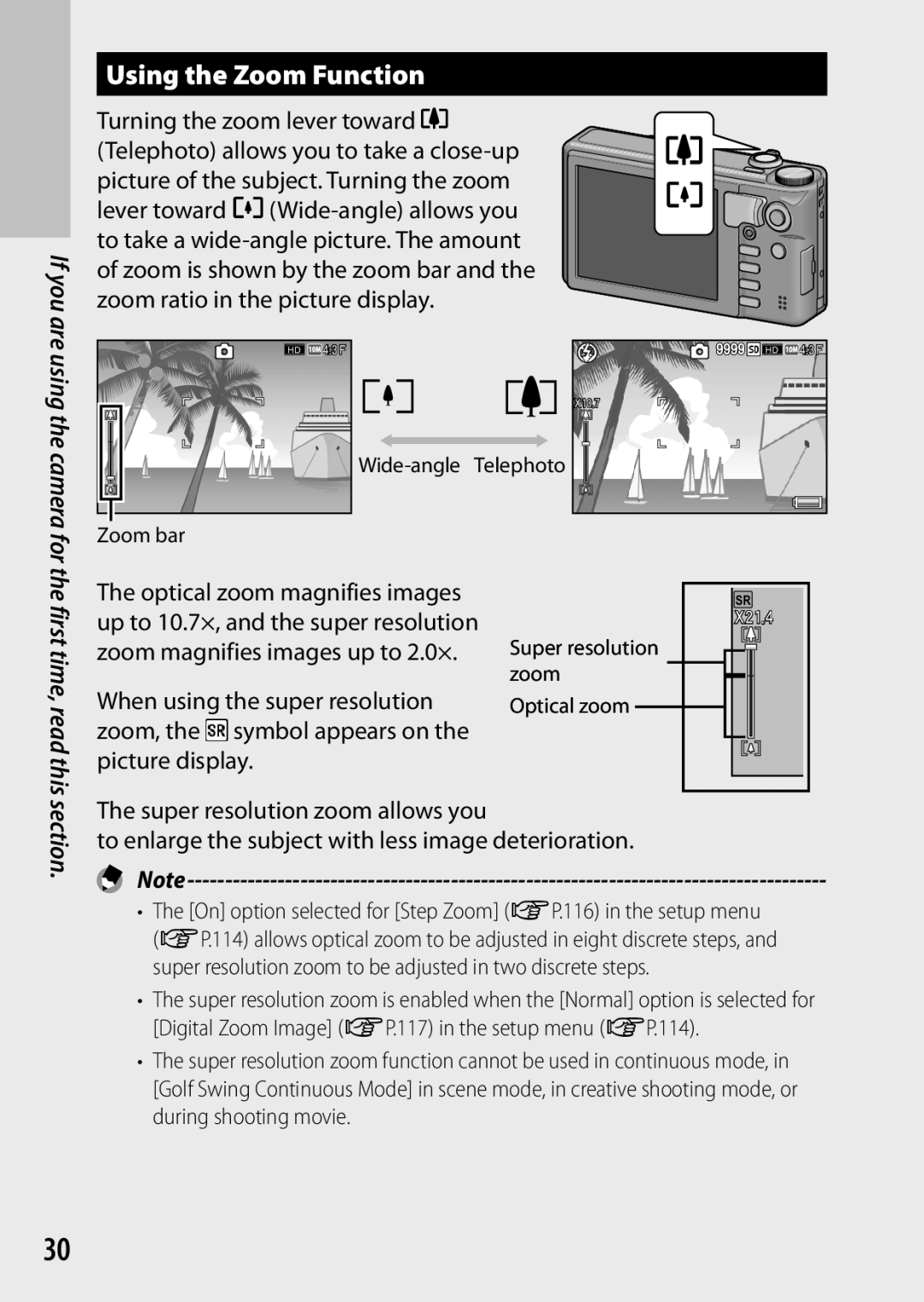 Ricoh CX6 manual Using the Zoom Function, On option selected for Step Zoom GP.116 in the setup menu 