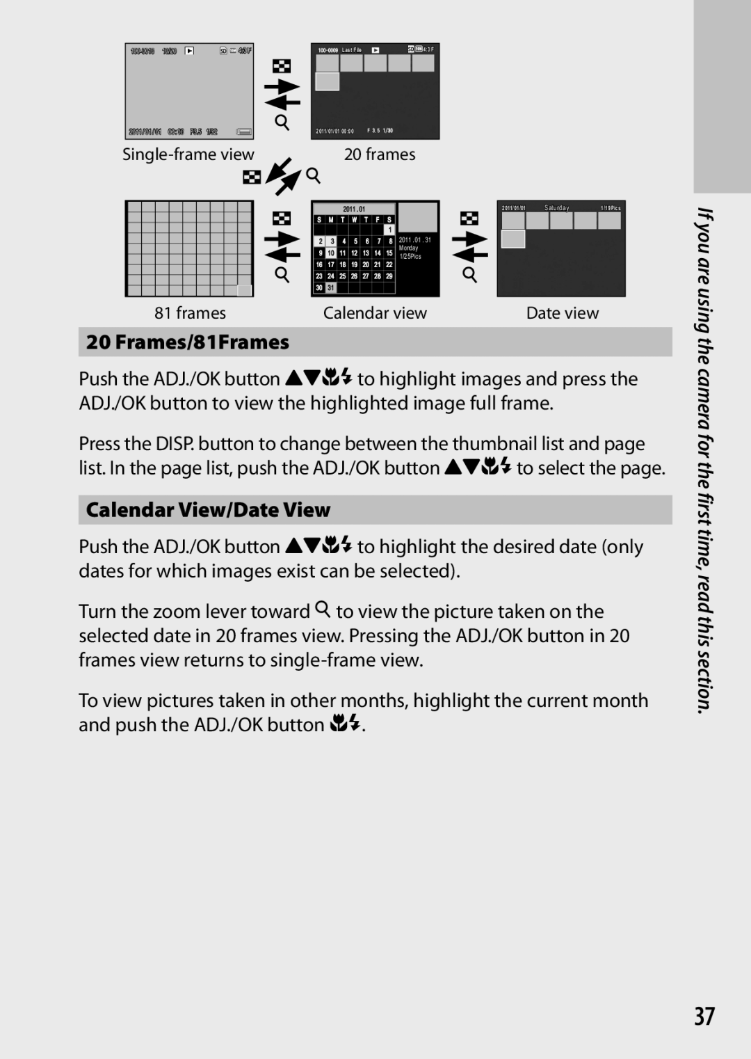 Ricoh CX6 manual Frames/81Frames, Calendar View/Date View 