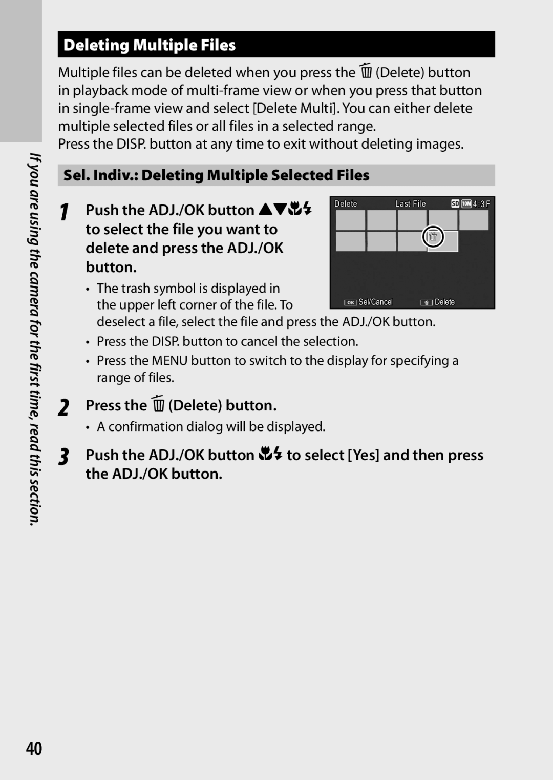 Ricoh CX6 manual Deleting Multiple Files, Confirmation dialog will be displayed 