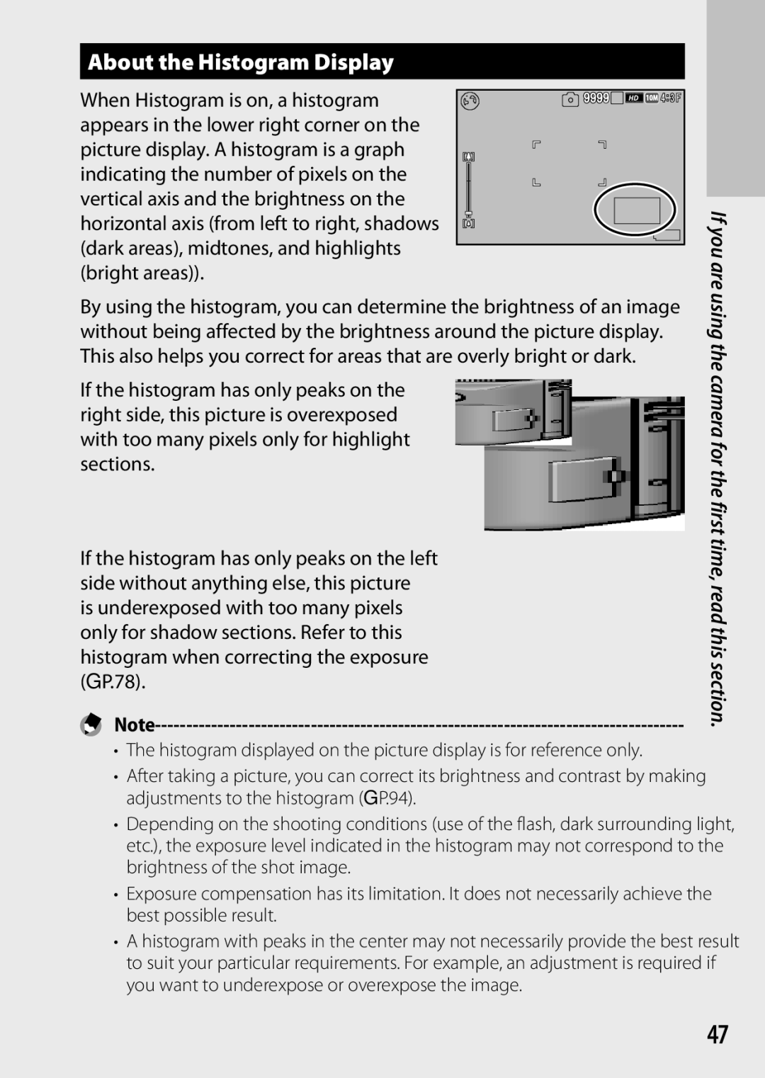 Ricoh CX6 manual About the Histogram Display, Adjustments to the histogram P.94 