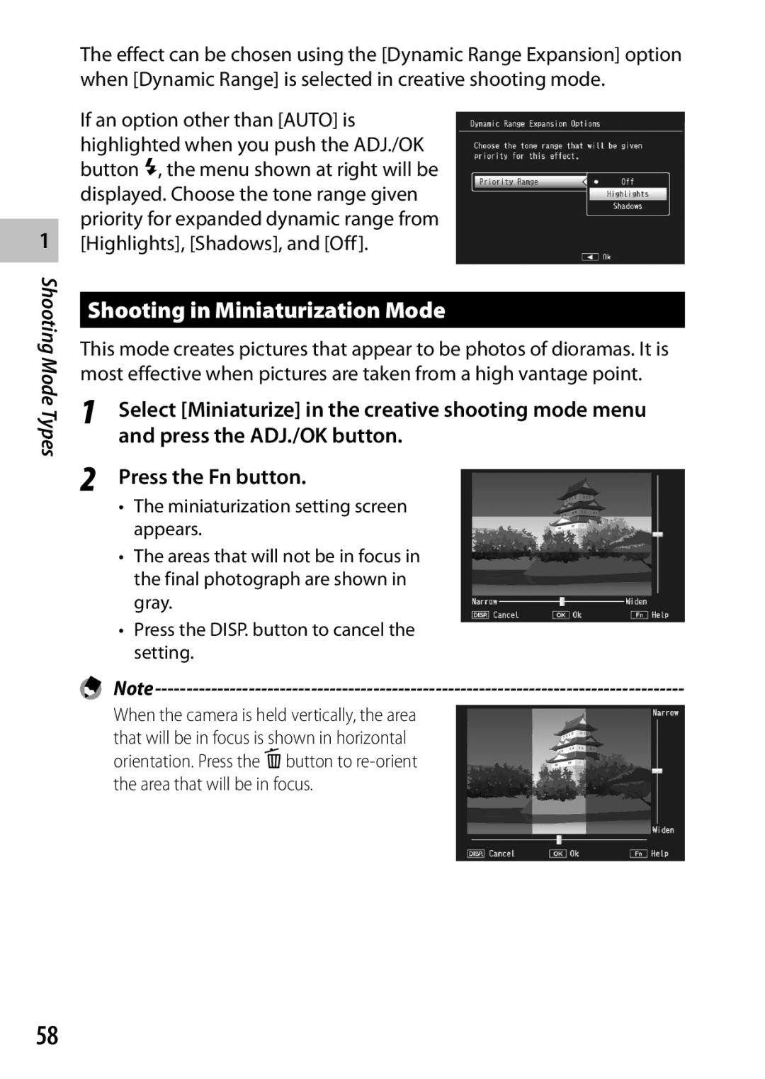 Ricoh CX6 Shooting in Miniaturization Mode, Press the Fn button, Select Miniaturize in the creative shooting mode menu 