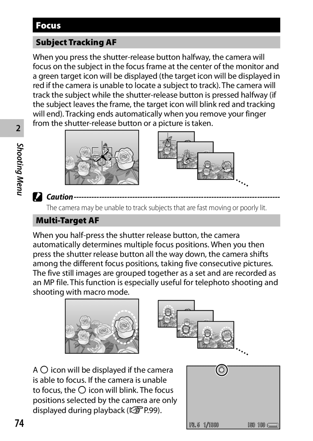 Ricoh CX6 manual Focus, Subject Tracking AF, Multi-Target AF 