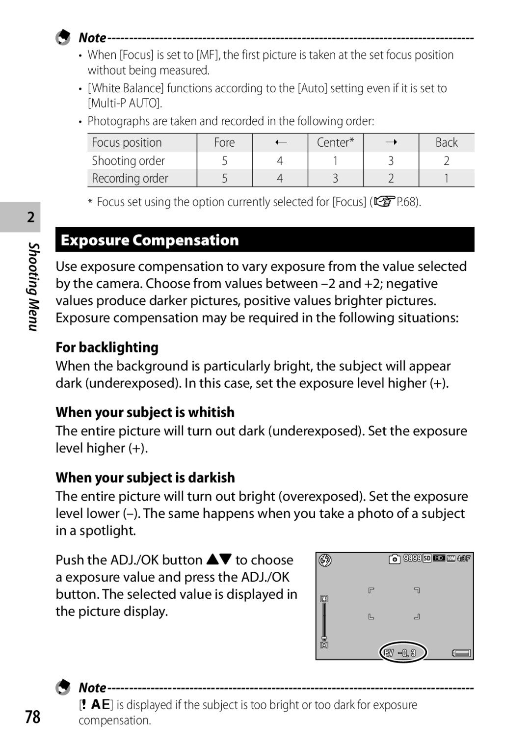 Ricoh CX6 manual Exposure Compensation, For backlighting, When your subject is whitish, When your subject is darkish 