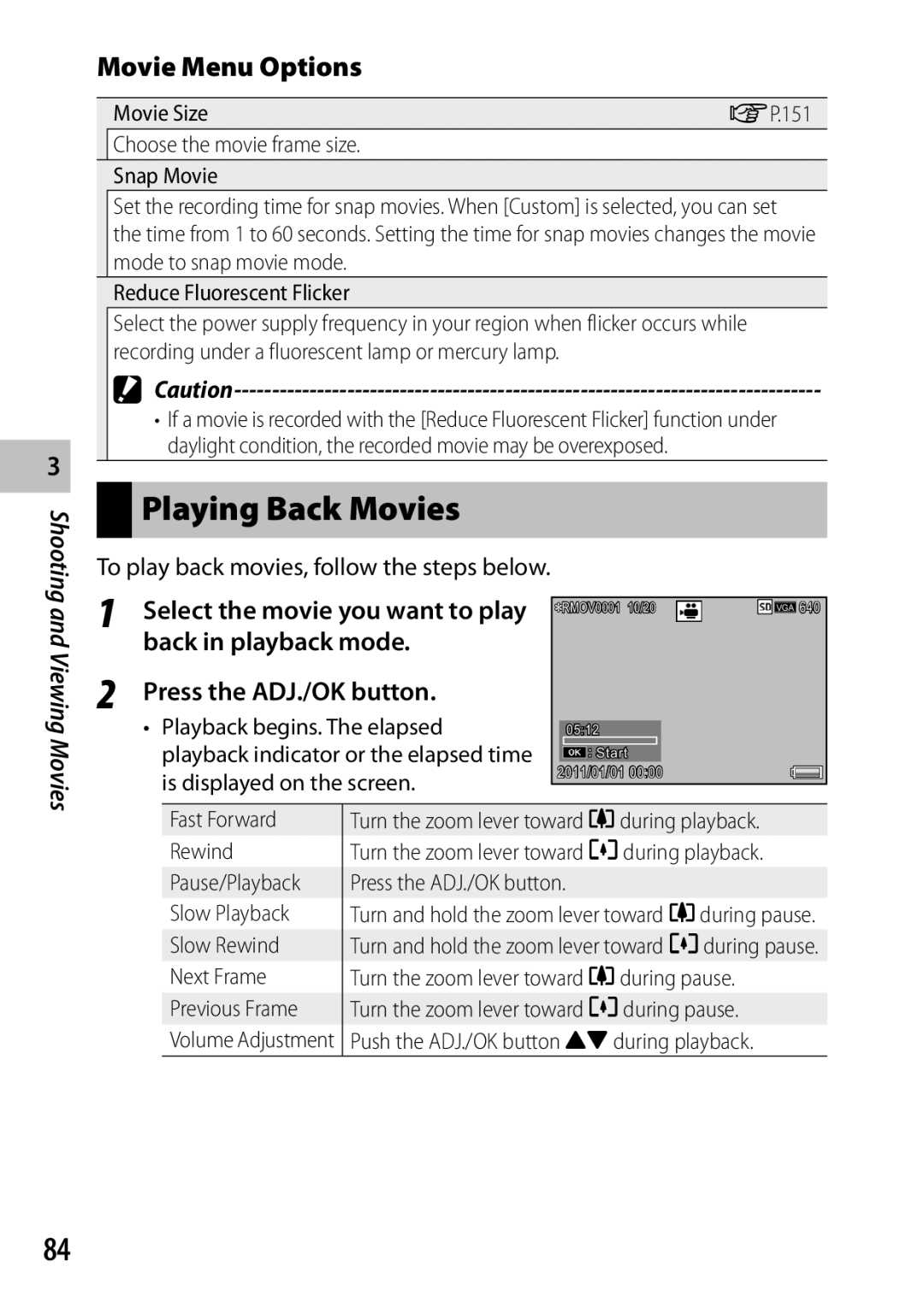 Ricoh CX6 manual Playing Back Movies, Movie Size GP.151 Choose the movie frame size Snap Movie 