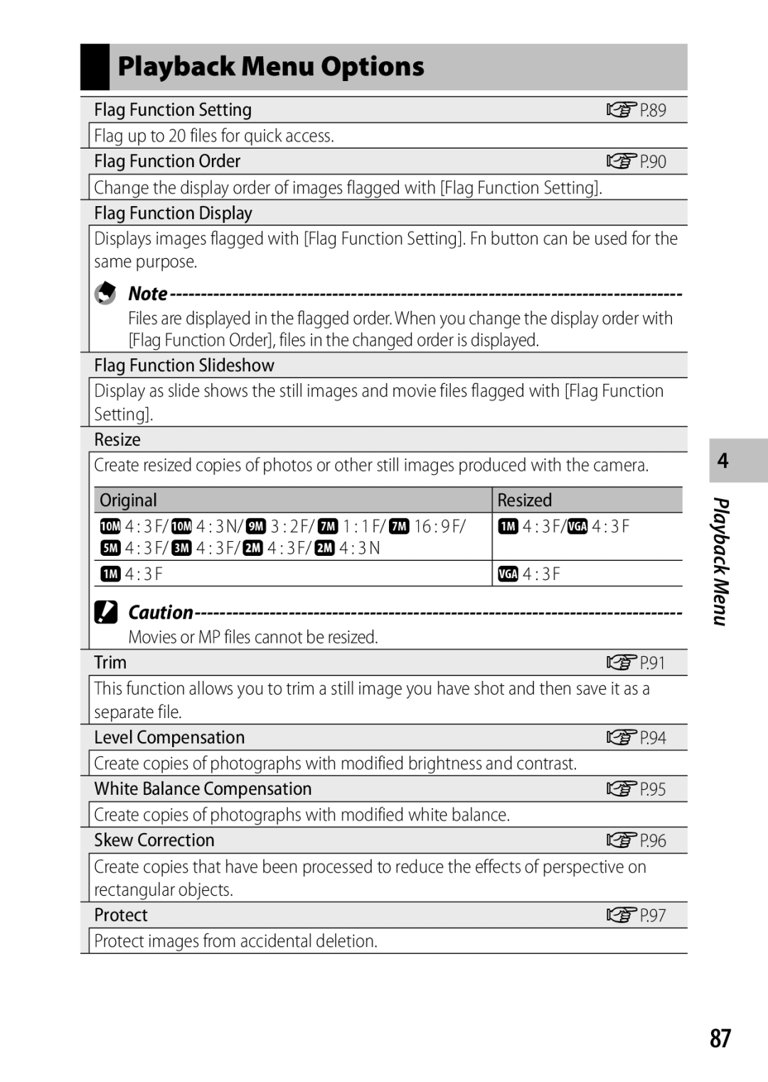 Ricoh CX6 manual Playback Menu Options, GP.95, White Balance Compensation, GP.96, Skew Correction 