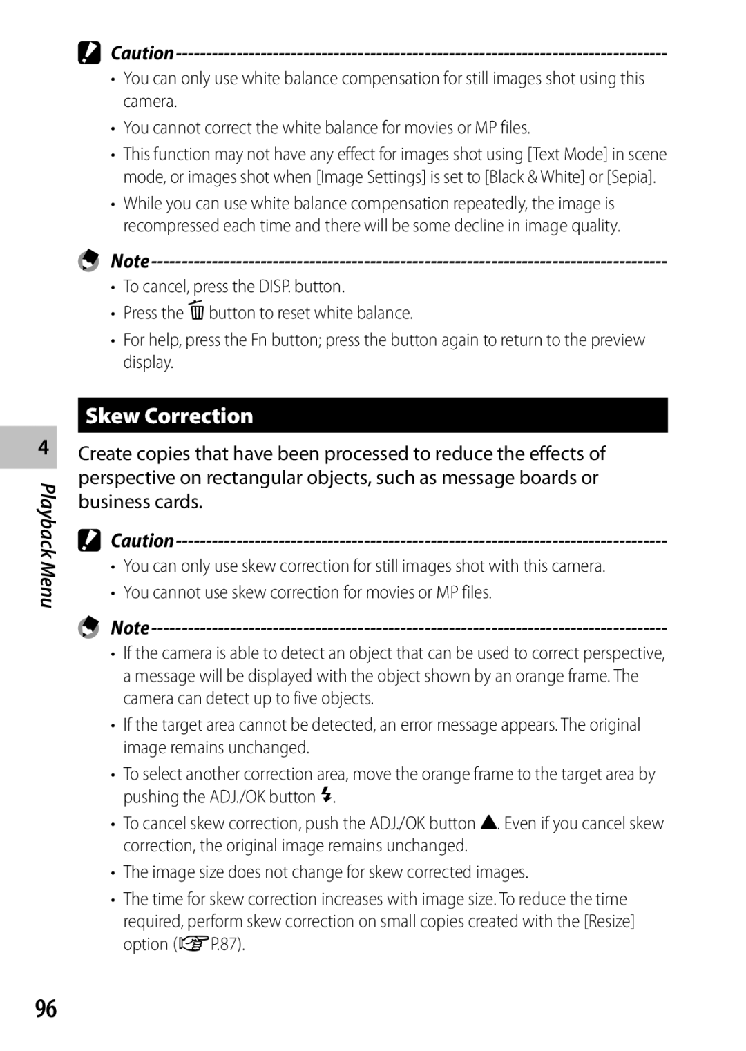 Ricoh CX6 manual Skew Correction, Image size does not change for skew corrected images 