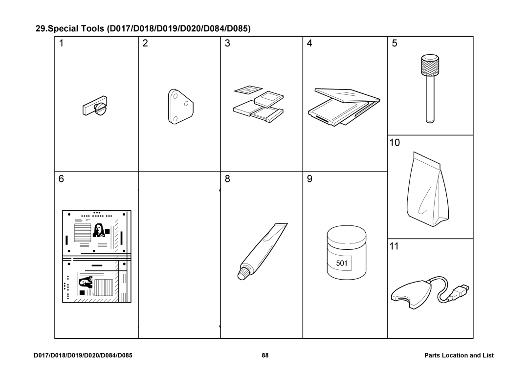 Ricoh manual Special Tools D017/D018/D019/D020/D084/D085 