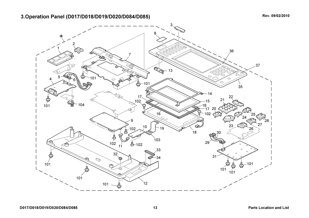 Ricoh manual Operation Panel D017/D018/D019/D020/D084/D085, Rev /02/2010 