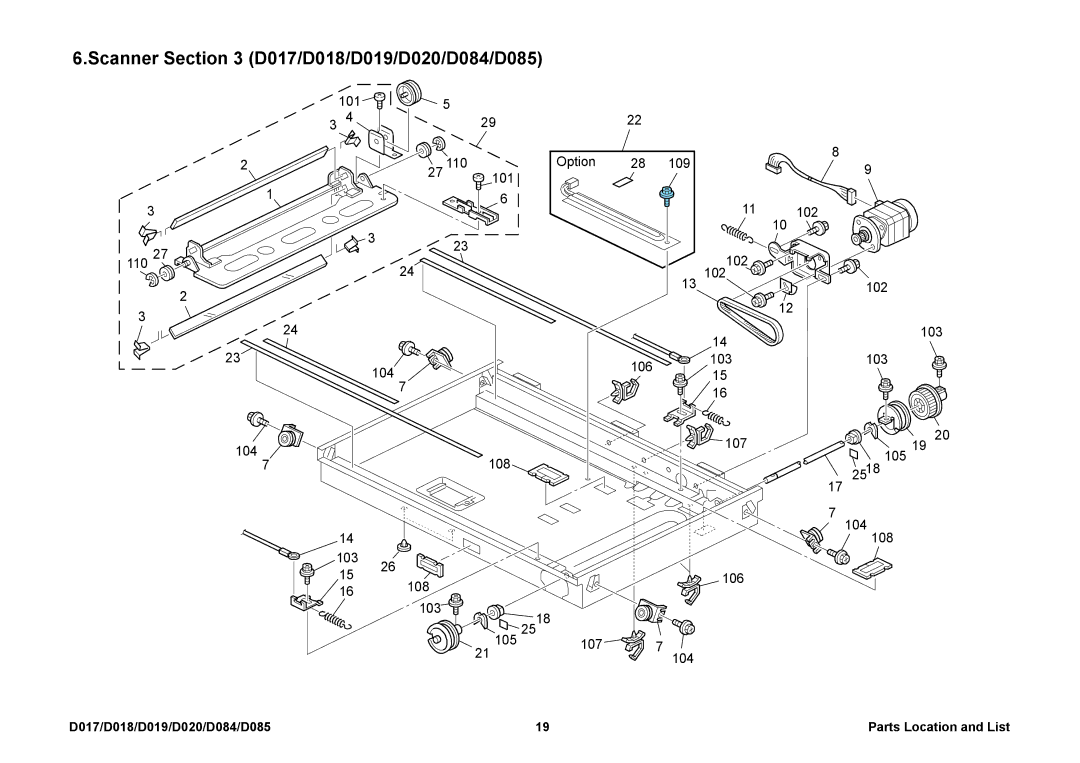 Ricoh D084, D085, D019, D020, D018, D017 manual 101 110 Option 109 102 103 104 106 107 105 108 105 25 