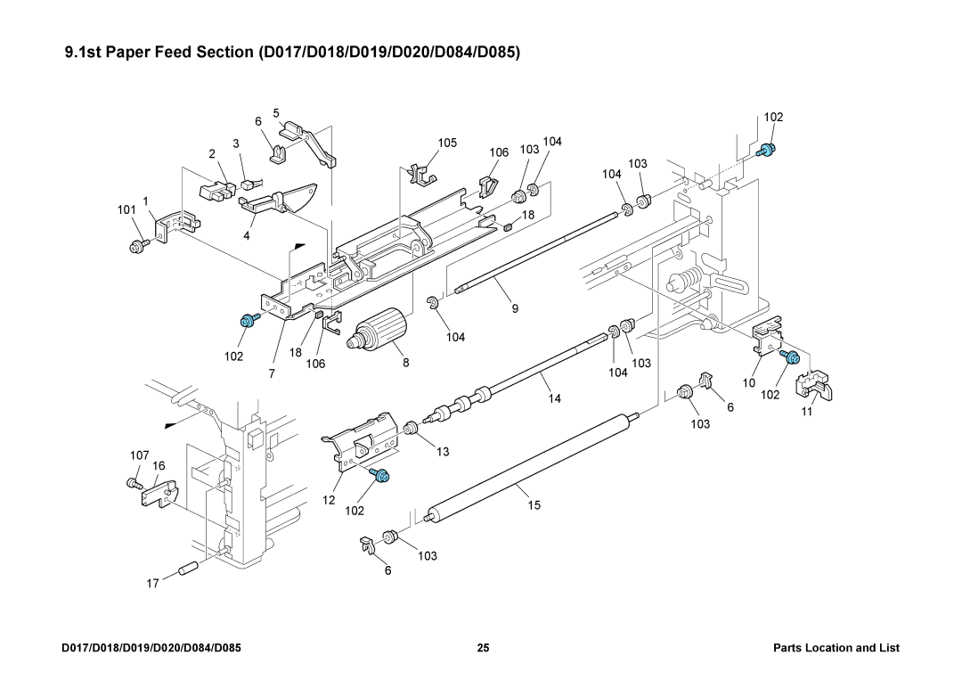 Ricoh manual 1st Paper Feed Section D017/D018/D019/D020/D084/D085 