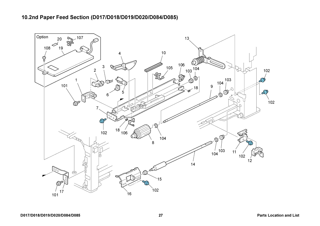 Ricoh manual 10.2nd Paper Feed Section D017/D018/D019/D020/D084/D085 