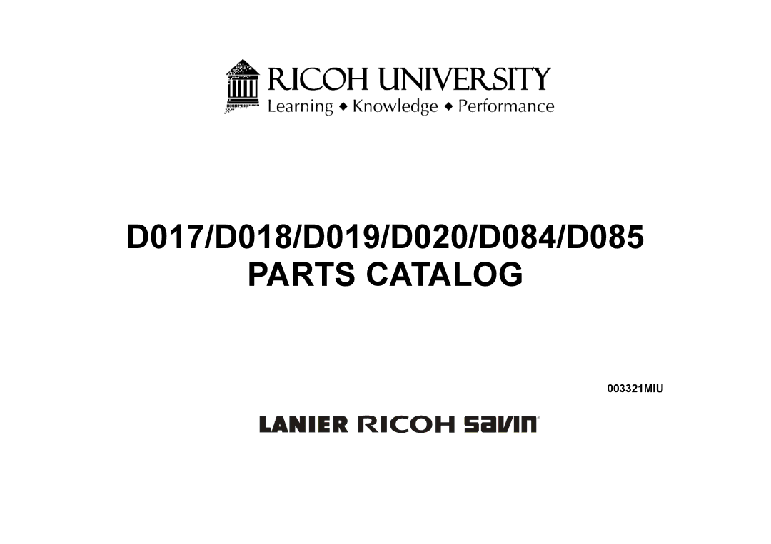 Ricoh D017, D085, D019, D020, D018, D084 manual Parts Catalog 