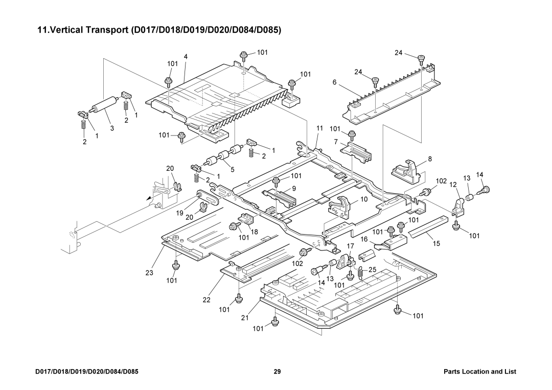 Ricoh manual Vertical Transport D017/D018/D019/D020/D084/D085 