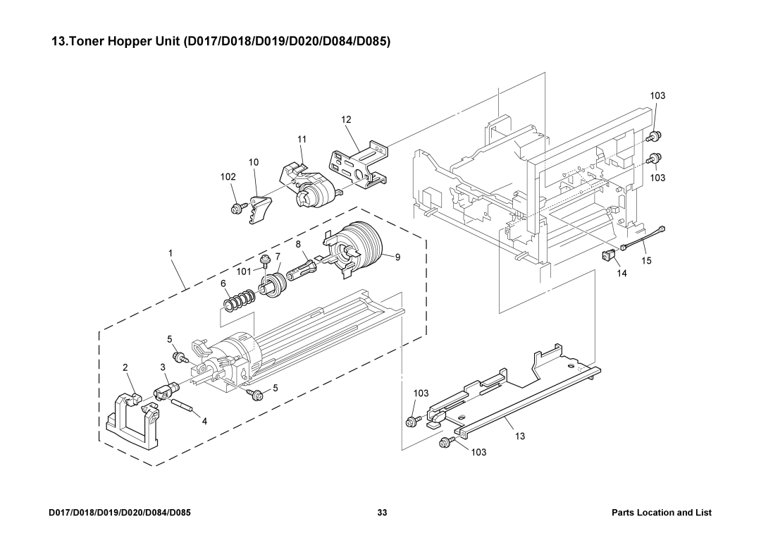 Ricoh manual Toner Hopper Unit D017/D018/D019/D020/D084/D085 