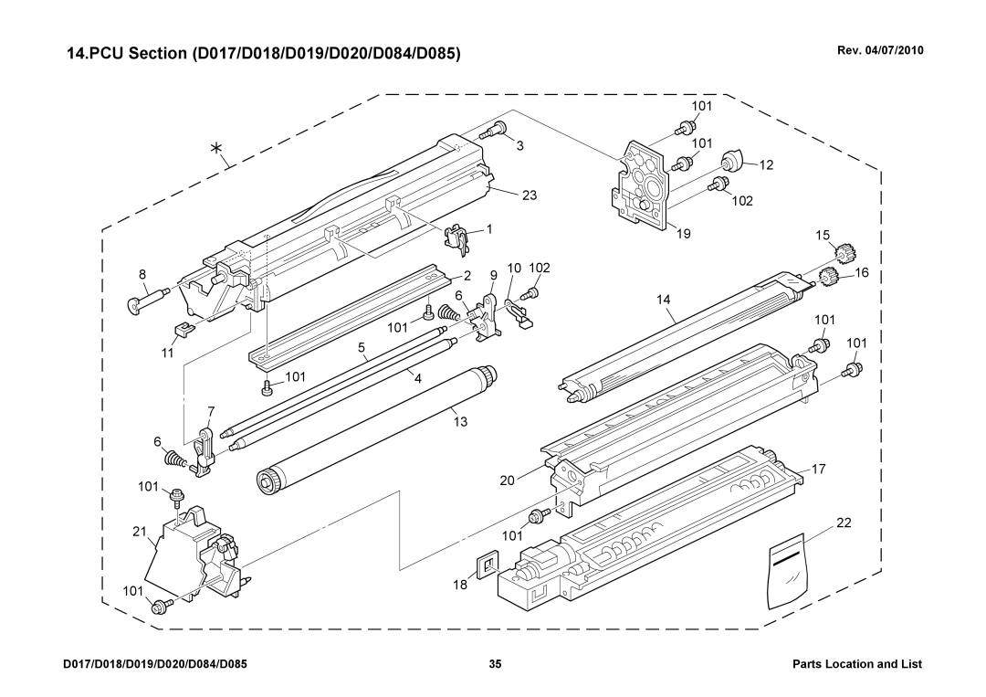 Ricoh manual PCU Section D017/D018/D019/D020/D084/D085, Rev /07/2010 