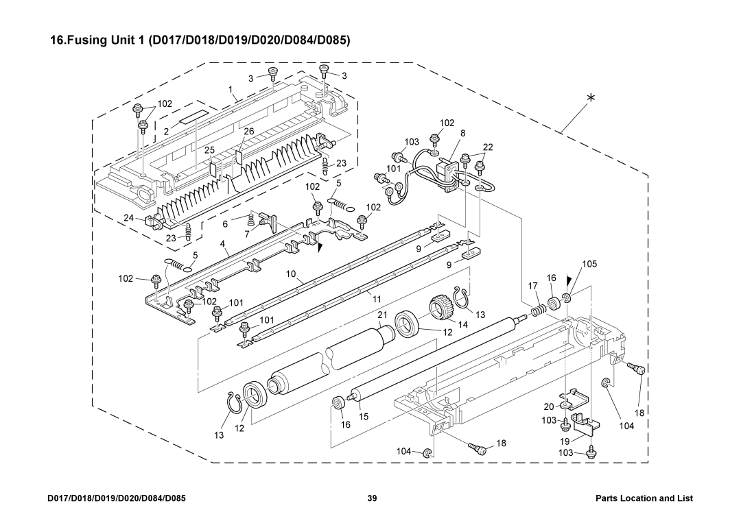 Ricoh manual Fusing Unit 1 D017/D018/D019/D020/D084/D085 