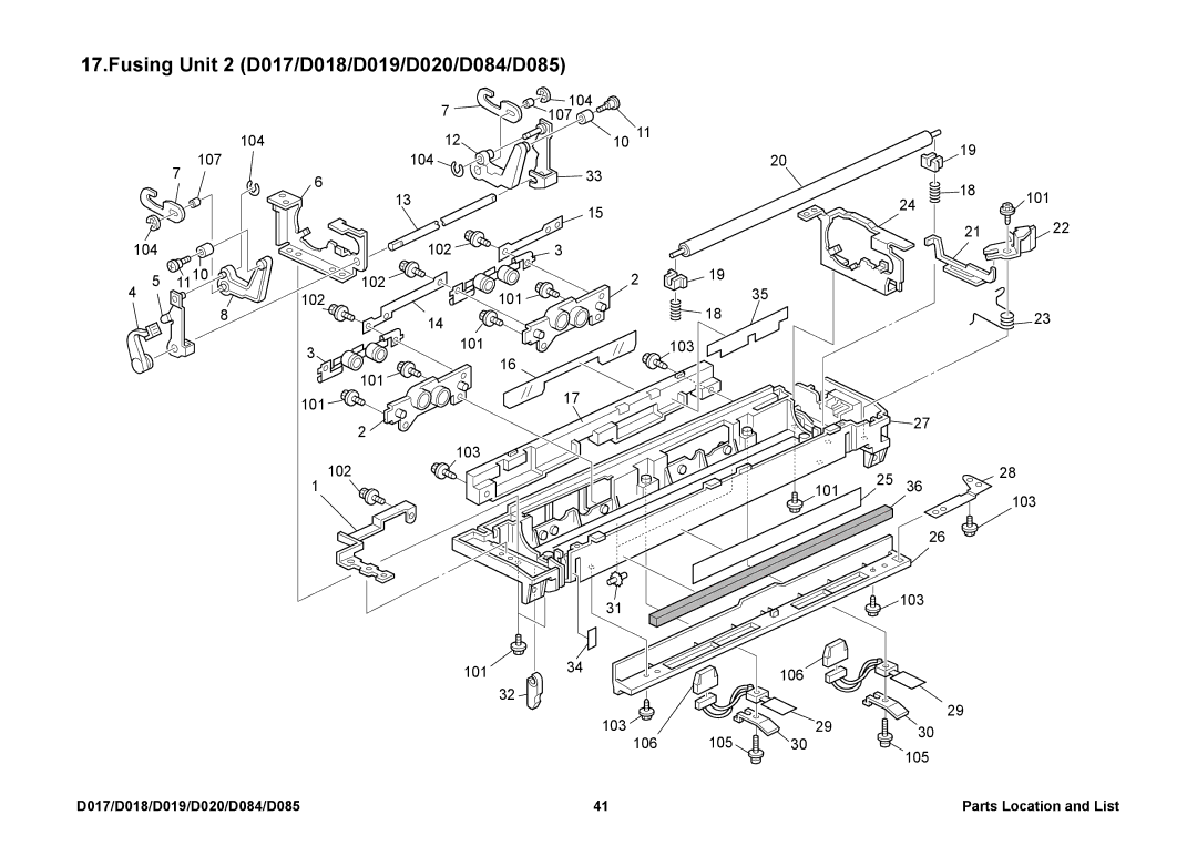 Ricoh manual Fusing Unit 2 D017/D018/D019/D020/D084/D085 