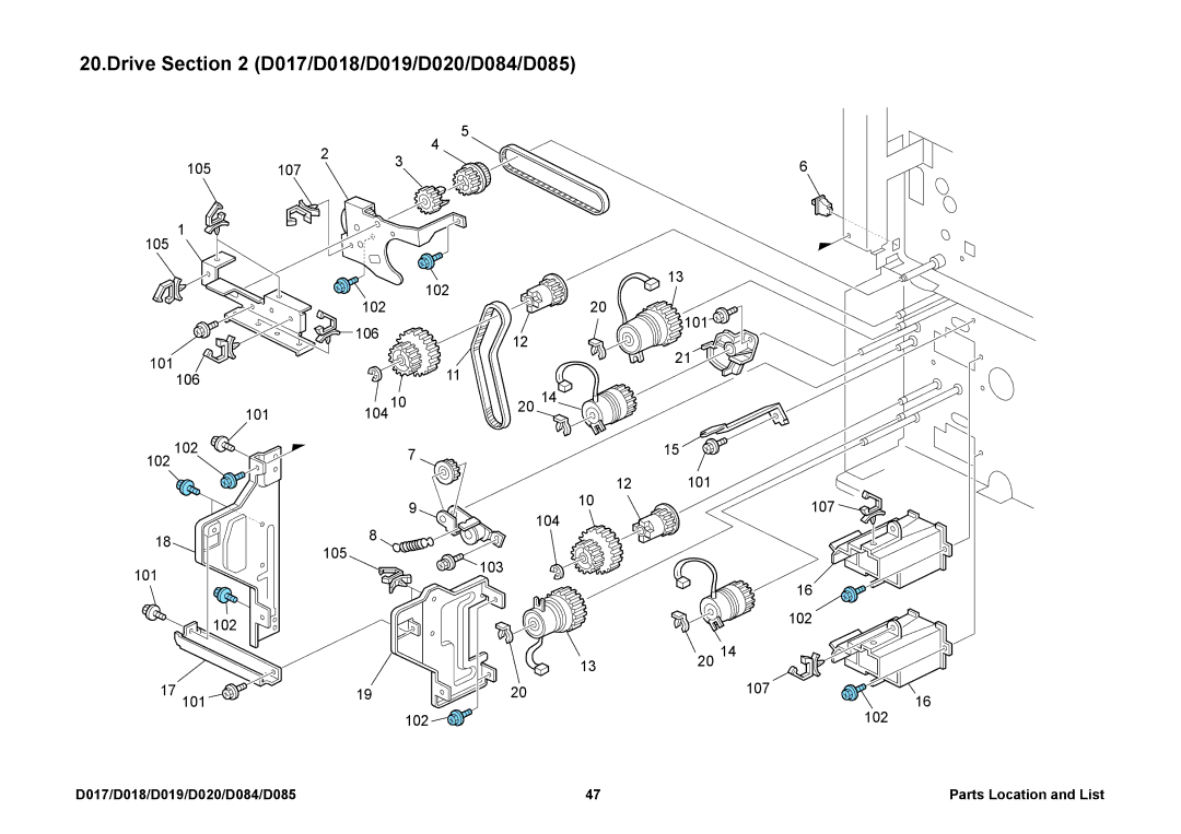 Ricoh D020, D085, D019, D018, D084, D017 manual 105 107 