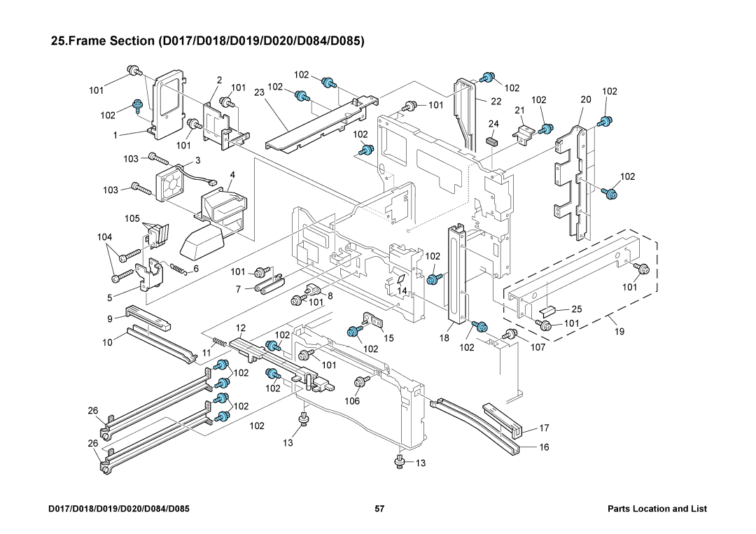 Ricoh manual Frame Section D017/D018/D019/D020/D084/D085 