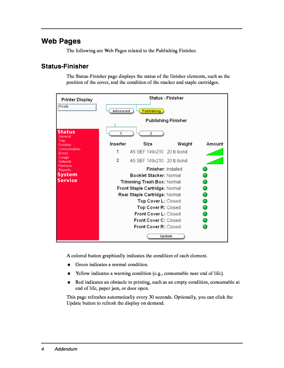 Ricoh DDP 184 manual Web Pages, Status-Finisher 