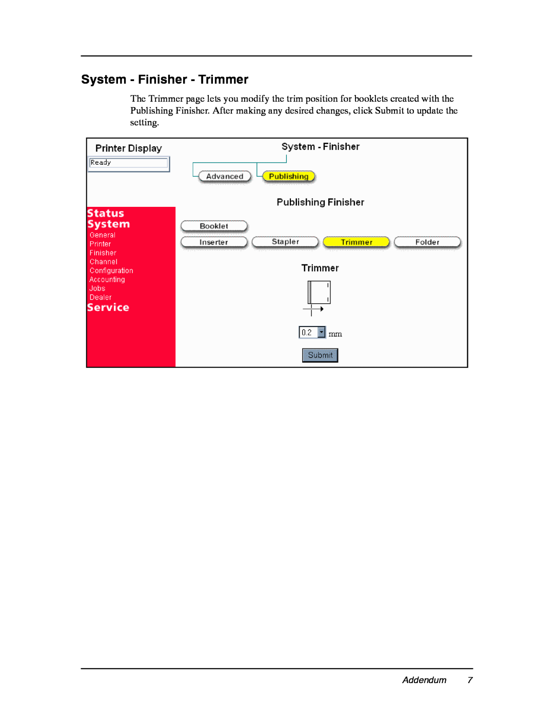 Ricoh DDP 184 manual System - Finisher - Trimmer, Addendum 