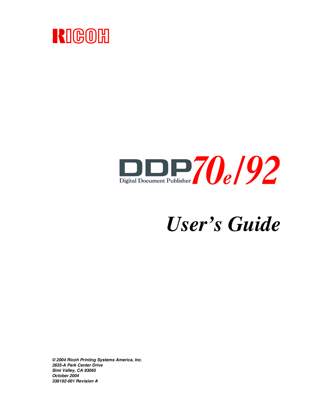 Ricoh DDP 92, DDP 70e manual User’s Guide 