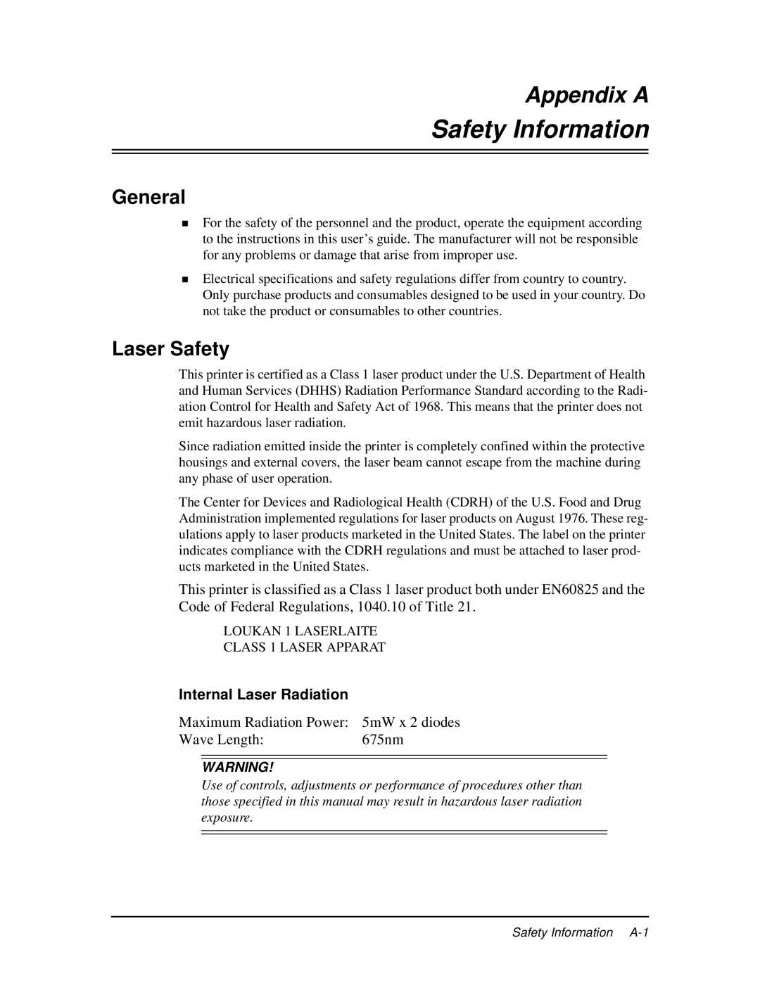 Ricoh DDP 92, DDP 70e manual Safety Information, General, Laser Safety, Internal Laser Radiation 