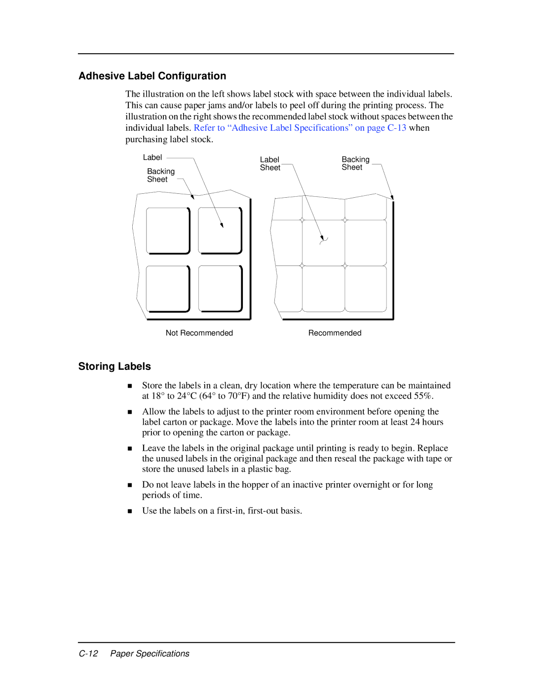 Ricoh DDP 92, DDP 70e manual Adhesive Label Configuration, Storing Labels 