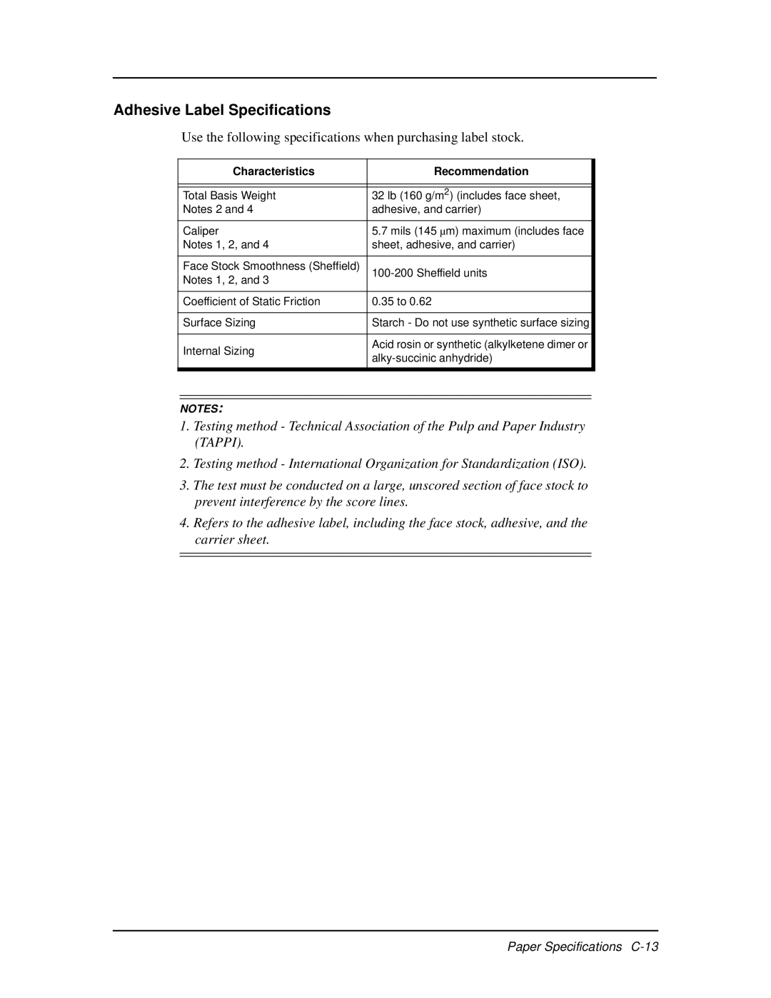 Ricoh DDP 92, DDP 70e manual Adhesive Label Specifications 