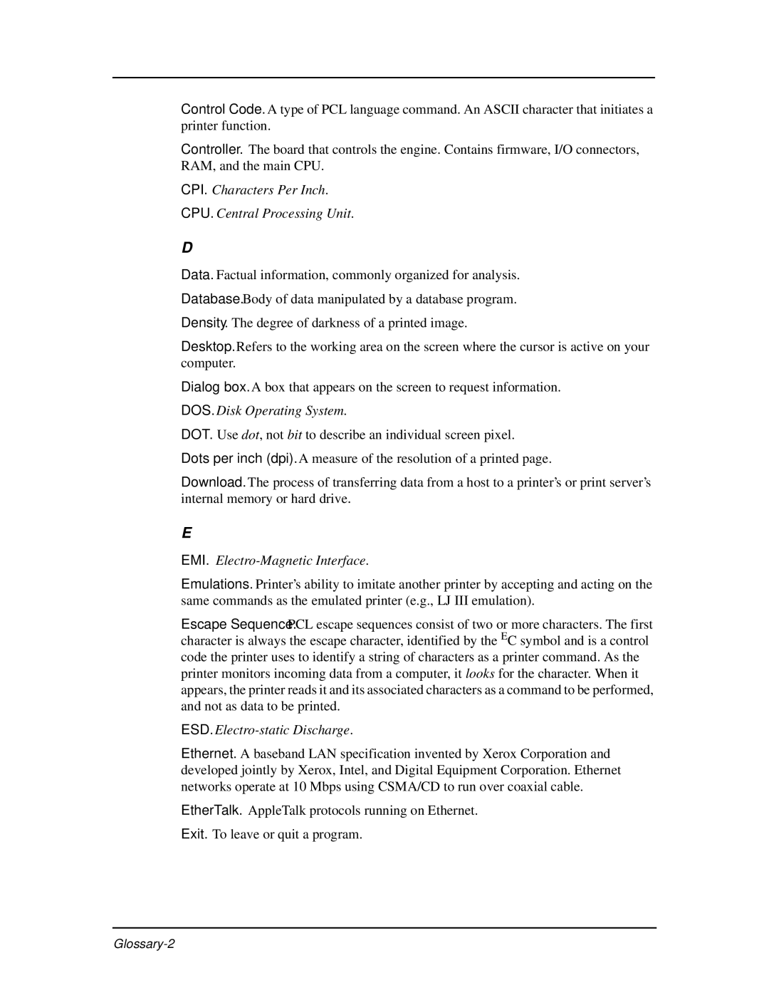 Ricoh DDP 70e, DDP 92 manual CPI. Characters Per Inch CPU. Central Processing Unit 