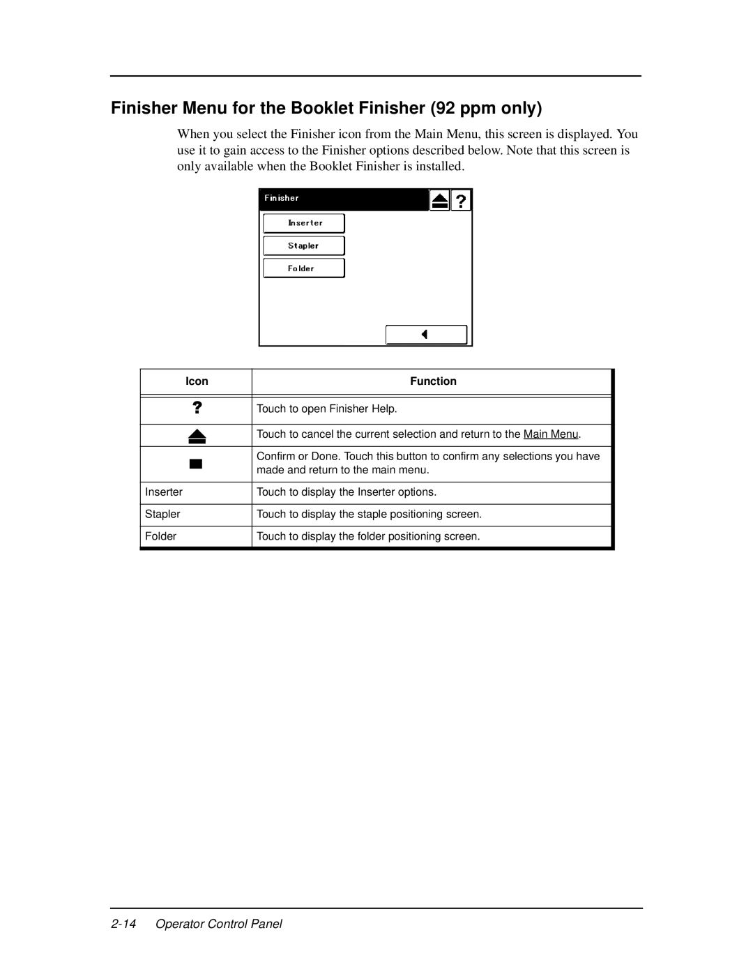 Ricoh DDP 92, DDP 70e manual Finisher Menu for the Booklet Finisher 92 ppm only 