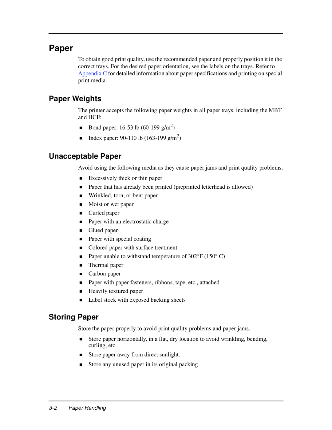 Ricoh DDP 70e, DDP 92 manual Paper Weights, Unacceptable Paper, Storing Paper 