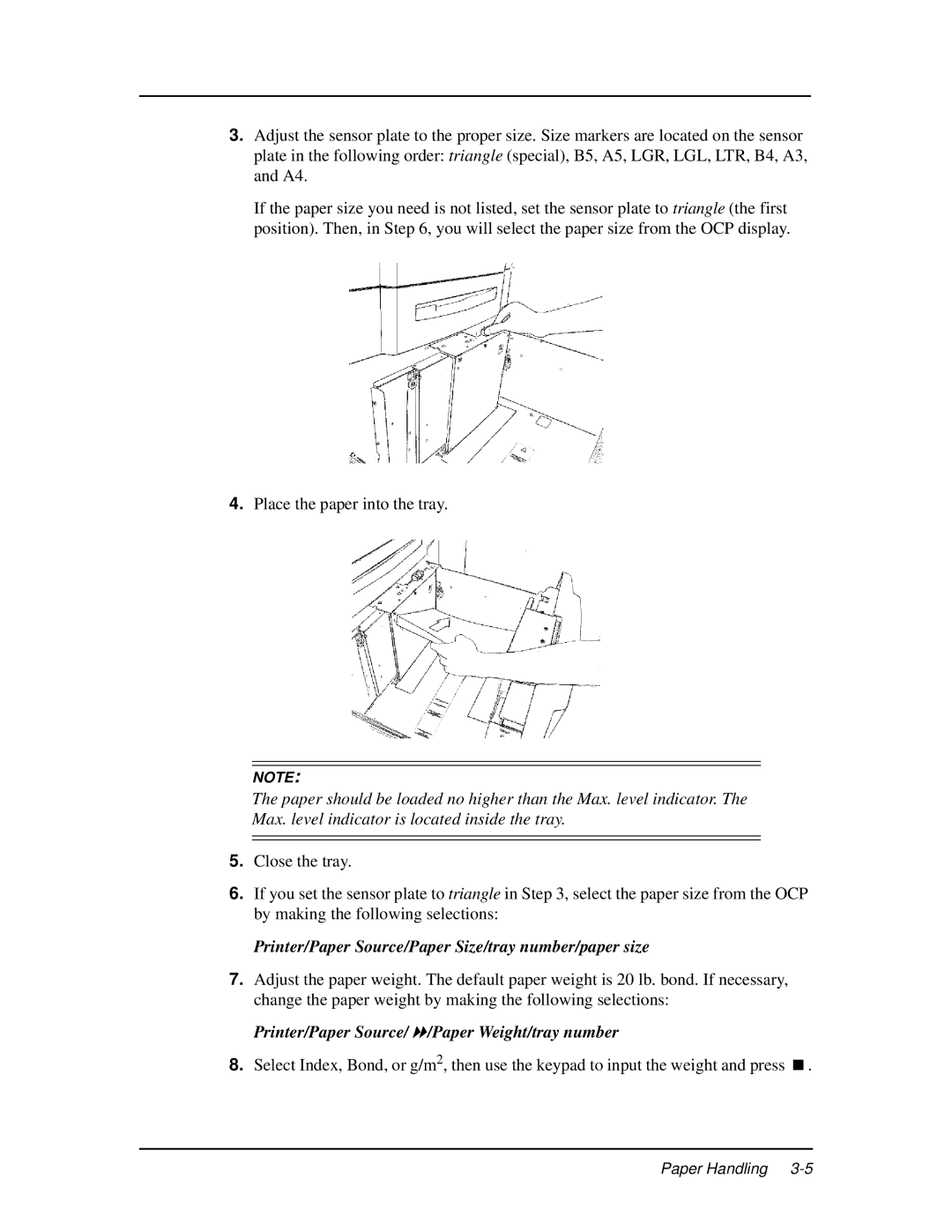 Ricoh DDP 92, DDP 70e manual Printer/Paper Source/Paper Size/tray number/paper size 