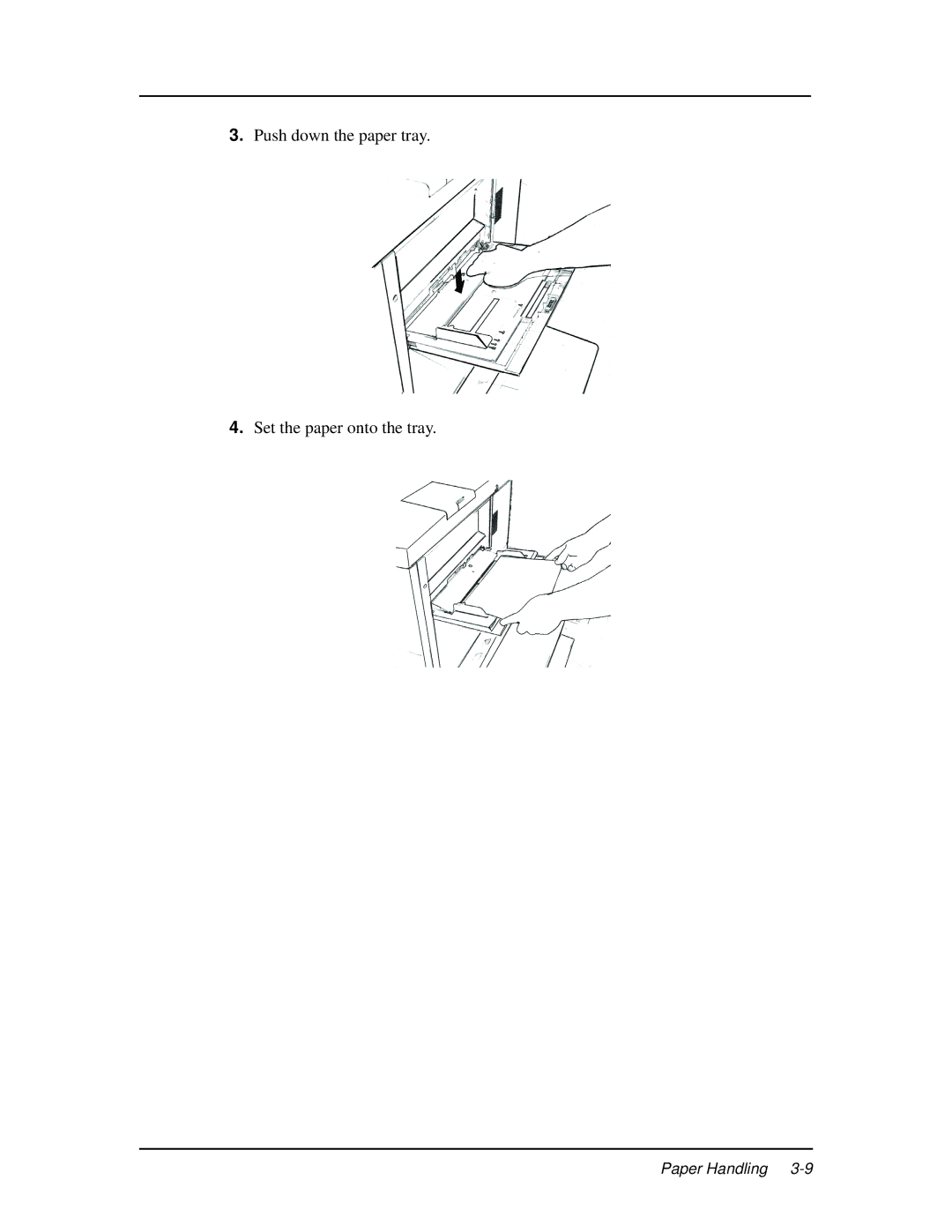 Ricoh DDP 92, DDP 70e manual Push down the paper tray Set the paper onto the tray 