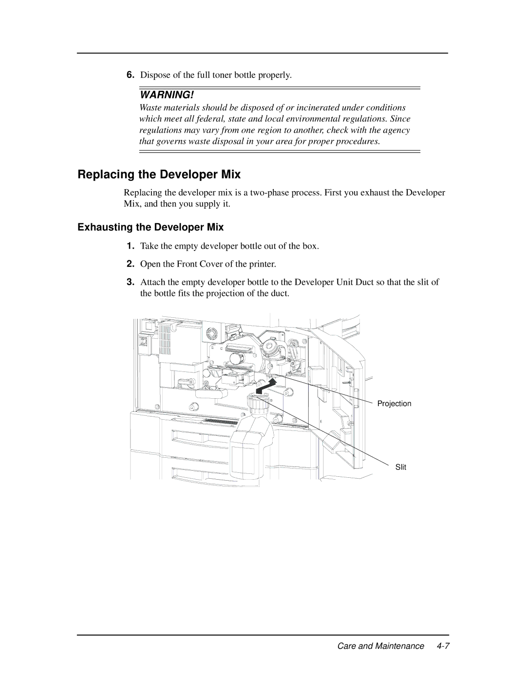 Ricoh DDP 92, DDP 70e manual Replacing the Developer Mix, Exhausting the Developer Mix 