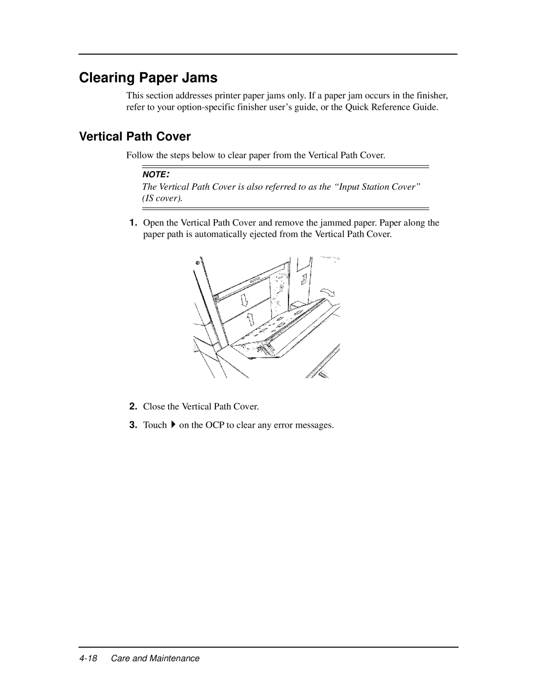 Ricoh DDP 70e, DDP 92 manual Clearing Paper Jams, Vertical Path Cover 