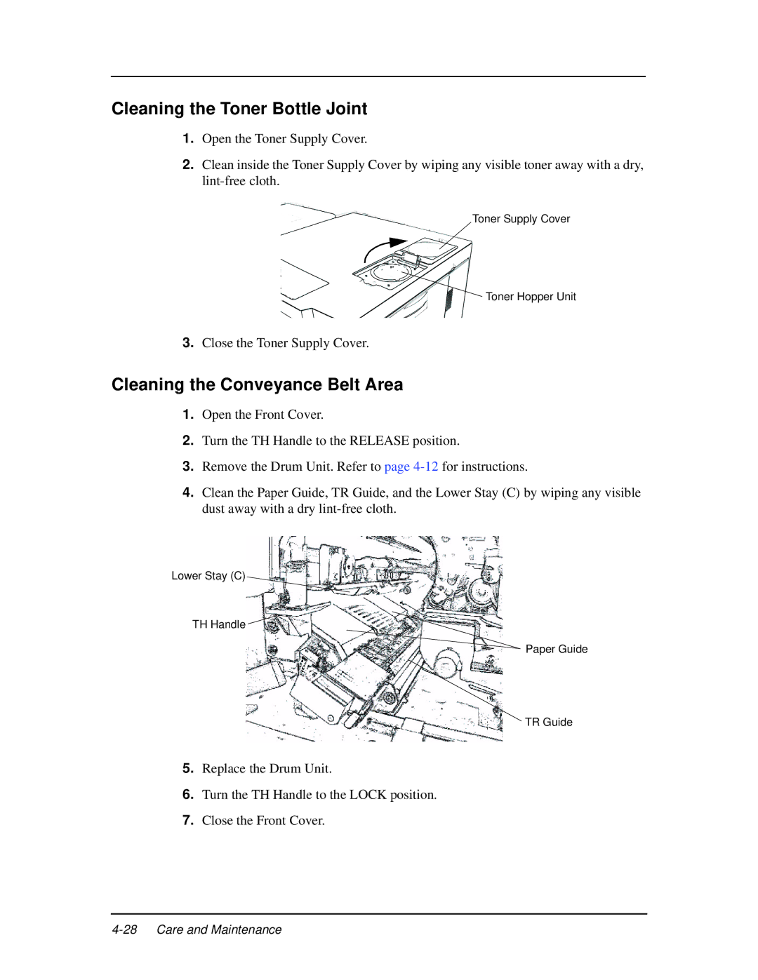 Ricoh DDP 92, DDP 70e manual Cleaning the Toner Bottle Joint, Cleaning the Conveyance Belt Area 