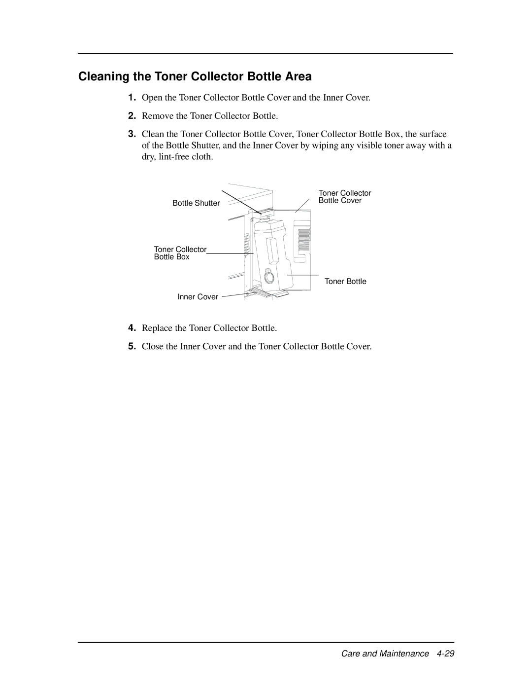 Ricoh DDP 92, DDP 70e manual Cleaning the Toner Collector Bottle Area 