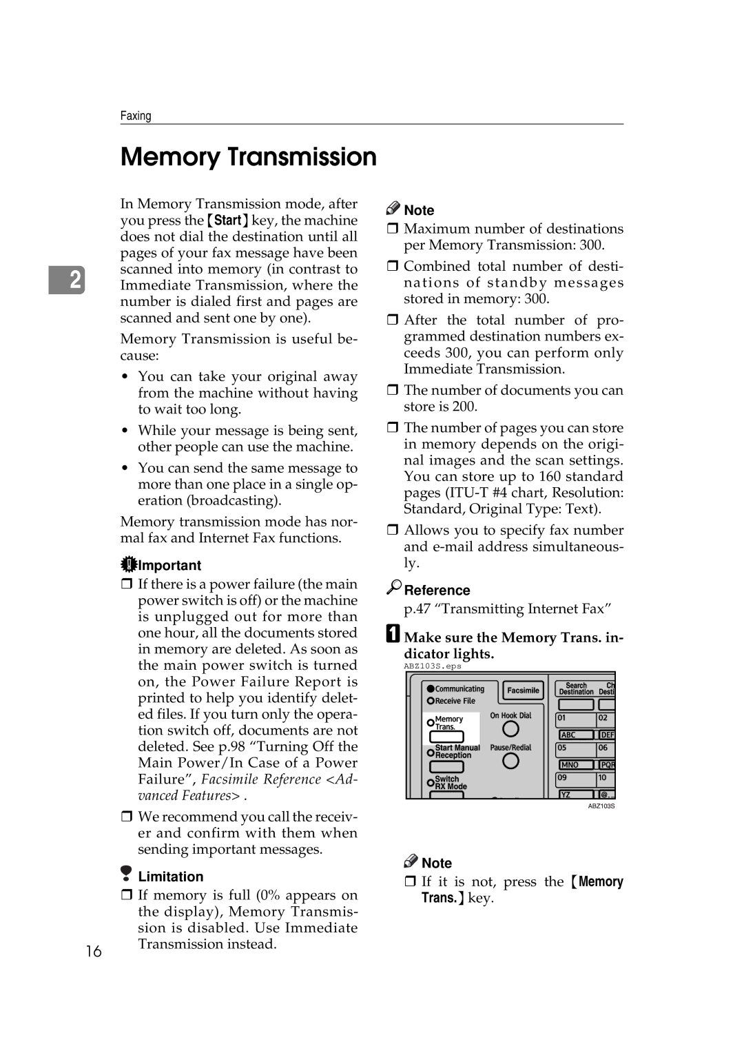 Ricoh Facsimile Reference Basic manual Memory Transmission, Make sure the Memory Trans. in- dicator lights 