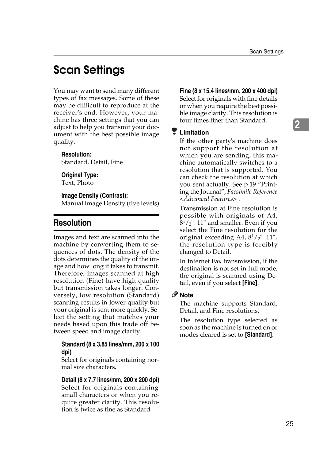 Ricoh Facsimile Reference Basic manual Scan Settings, Resolution 