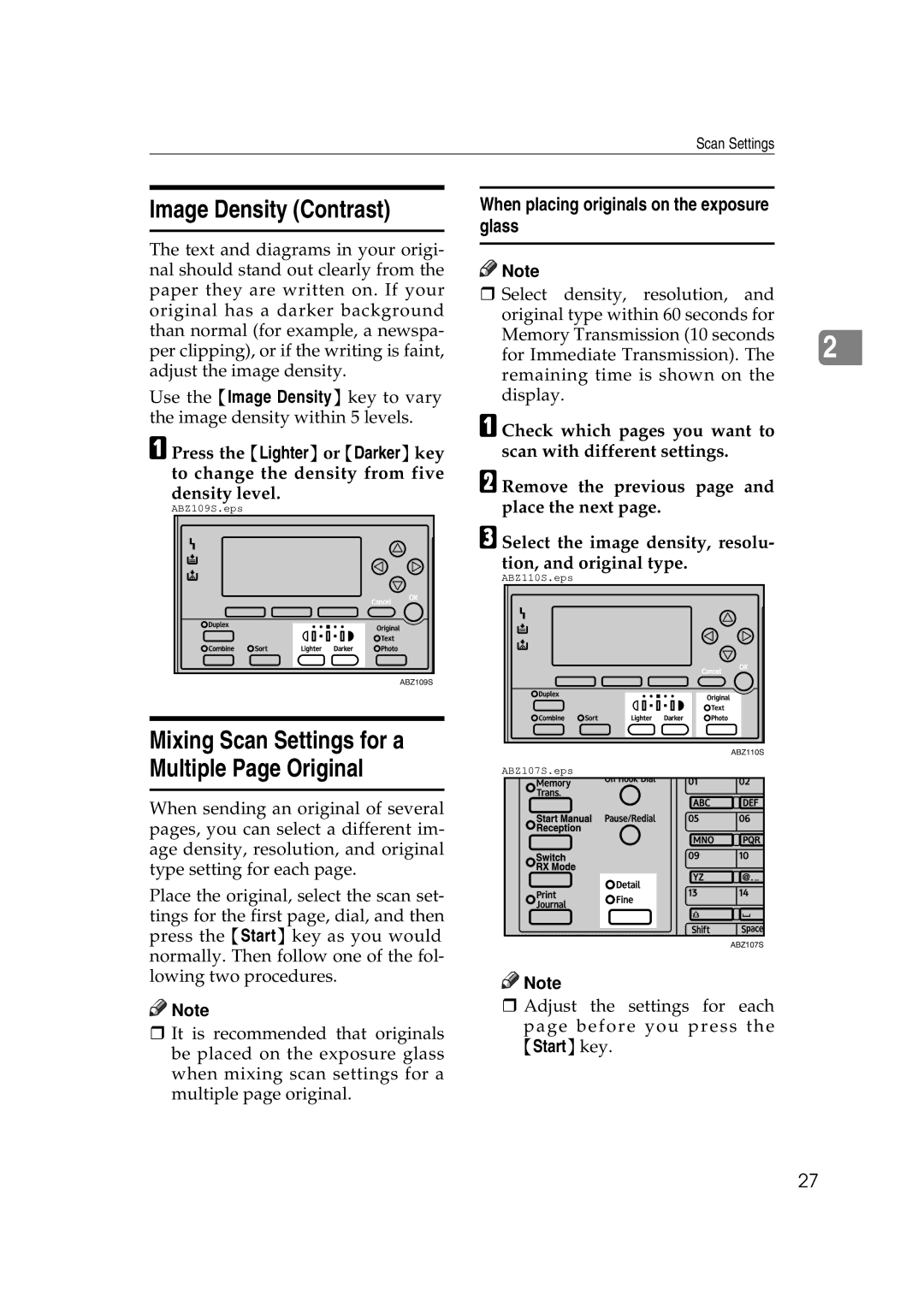 Ricoh Facsimile Reference Basic manual Image Density Contrast, When placing originals on the exposure glass 