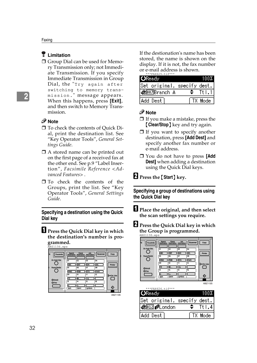 Ricoh Facsimile Reference Basic manual Specifying a destination using the Quick Dial key 