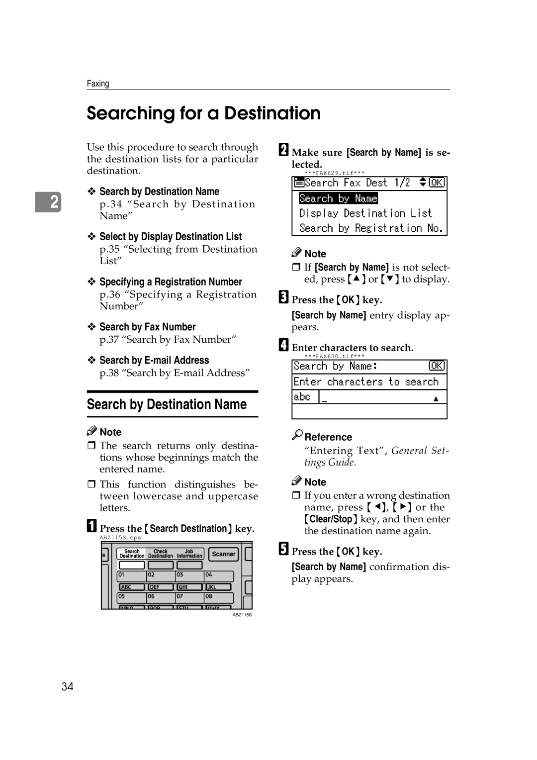 Ricoh Facsimile Reference Basic Searching for a Destination, ™ Search by Destination Name, ™ Search by Fax Number 