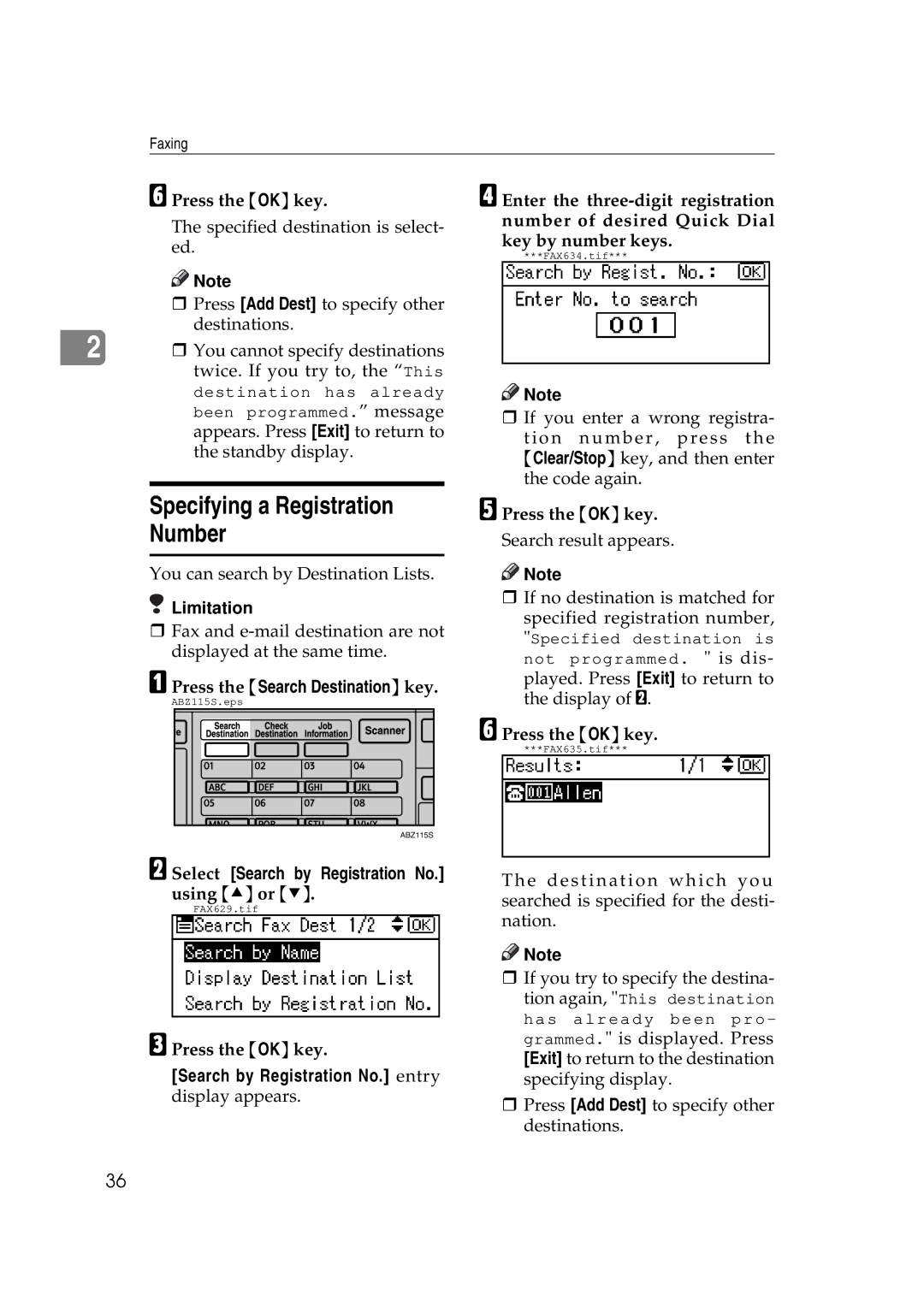 Ricoh Facsimile Reference Basic manual Specifying a Registration Number, Select Search by Registration No. using Uor T 