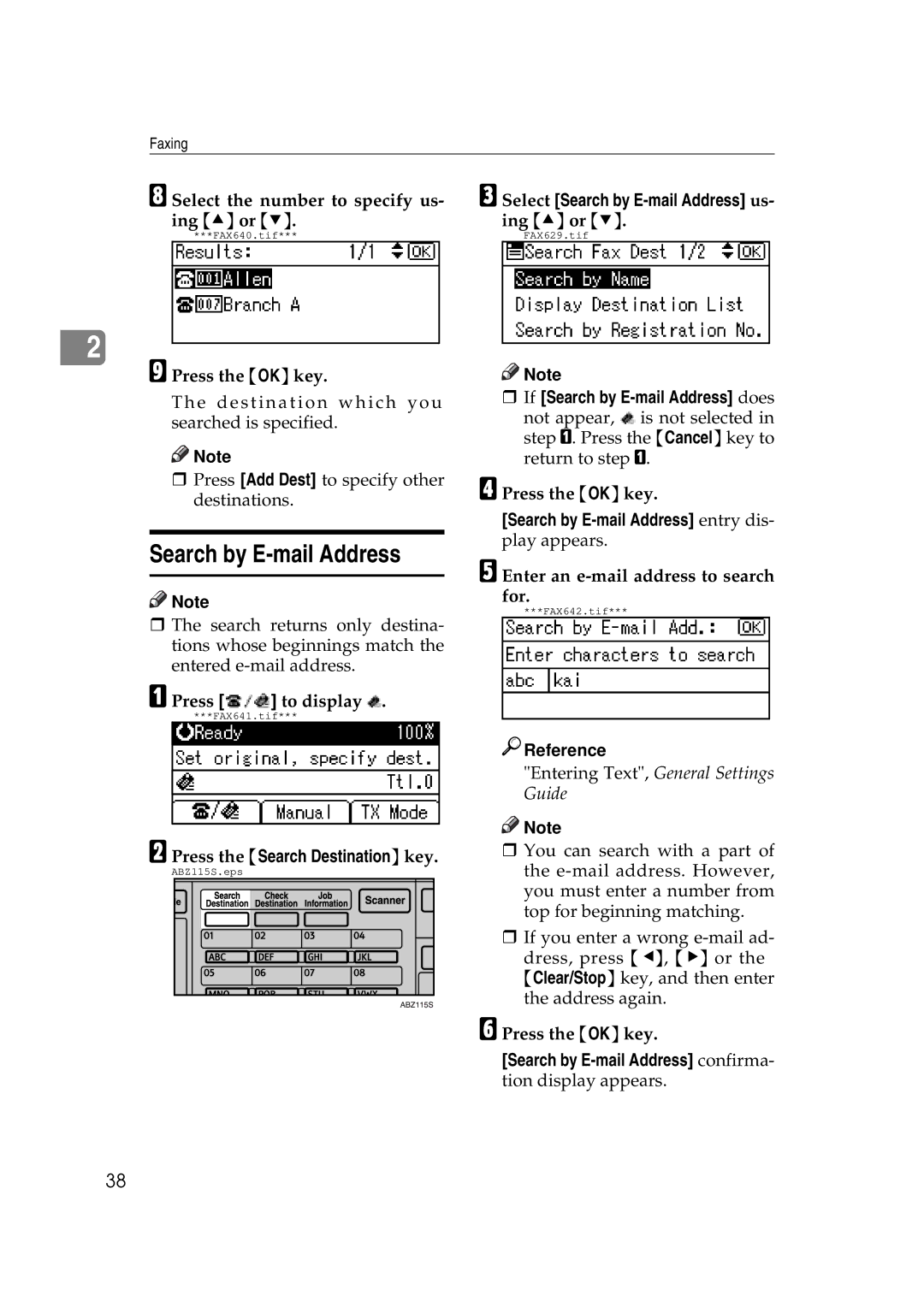 Ricoh Facsimile Reference Basic manual ˆ If Search by E-mail Address does, Search by E-mail Address entry dis 